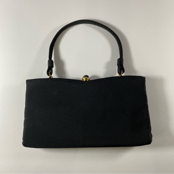 Vintage 1950s Black Satin Evening Bag - Picture 1 of 4